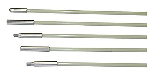 Five glow-in-the-dark fish tape rods with metal ferrules and green plastic coating, arranged vertically for network cable pu… Main image