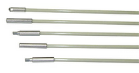 Five glow-in-the-dark fish tape rods with metal ferrules and green plastic coating, arranged vertically for network cable pu…