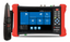 Triplett CamView 7 Model 8174 security camera tester with red handles and black multimeter tool for network cabling testing