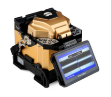WRX600 Core Alignment Splicer Kit with gold housing, touchscreen display, and black carrying case for fiber optic cable spli… Main image