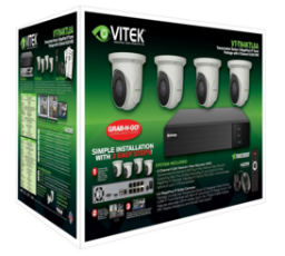 VITEK 8-channel 4MP IP PoE NVR system with 4 turret cameras, 2.8mm lens, and 2TB storage in retail packaging