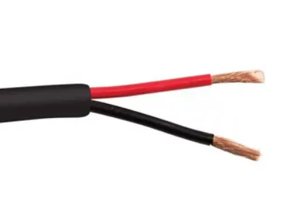 12/2 indoor/outdoor pro grade speaker cable with red and black copper conductors and black jacket, 500 ft reel