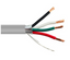 Gray shielded 4-conductor 22 AWG stranded cable with exposed black, white, green, and red copper wire conductors