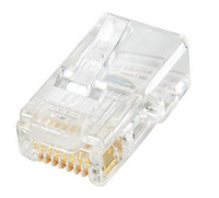 Clear CAT6 RJ45 8x8 modular plug with gold-plated contacts for network cabling