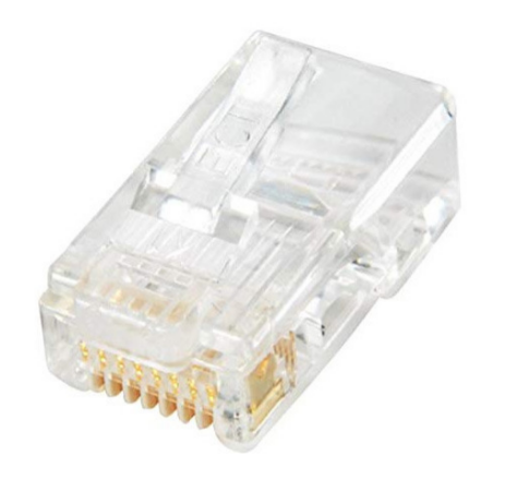 Clear CAT6 RJ45 8x8 modular plug with gold-plated contacts for network cabling