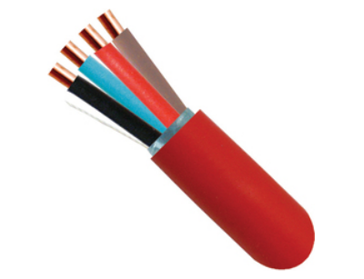 FPLP fire alarm plenum cable with 18 AWG 4 conductor shielded design, showing red jacket and copper conductors Main image