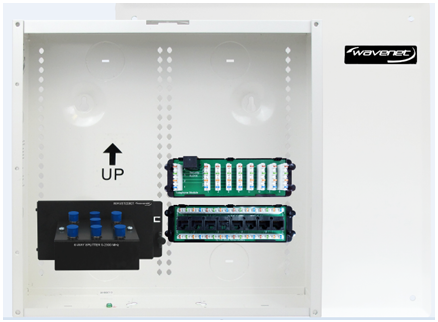 Wavenet Metal ENCLOSURE WITH HINGED DOOR & SCREW-ON OPTION, W/LOCK & KEYS, INCL 8-PORT,CAT6 DATA, 8 PORT VOICE MODULE & 6-PORT 2 GHz VIDEO SPLITTER - 14" Main image