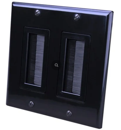 Dual Gang Decor Style Brush Bulk Cable Wall Plates - Black