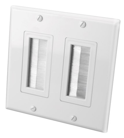 Dual Gang Decor Style Brush Bulk Cable Wall Plates - White