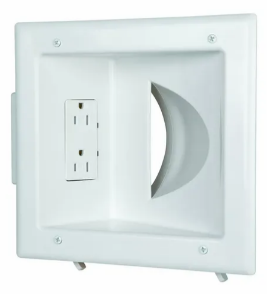 Datacomm Recessed Low Voltage Media Plate with Duplex Receptacle