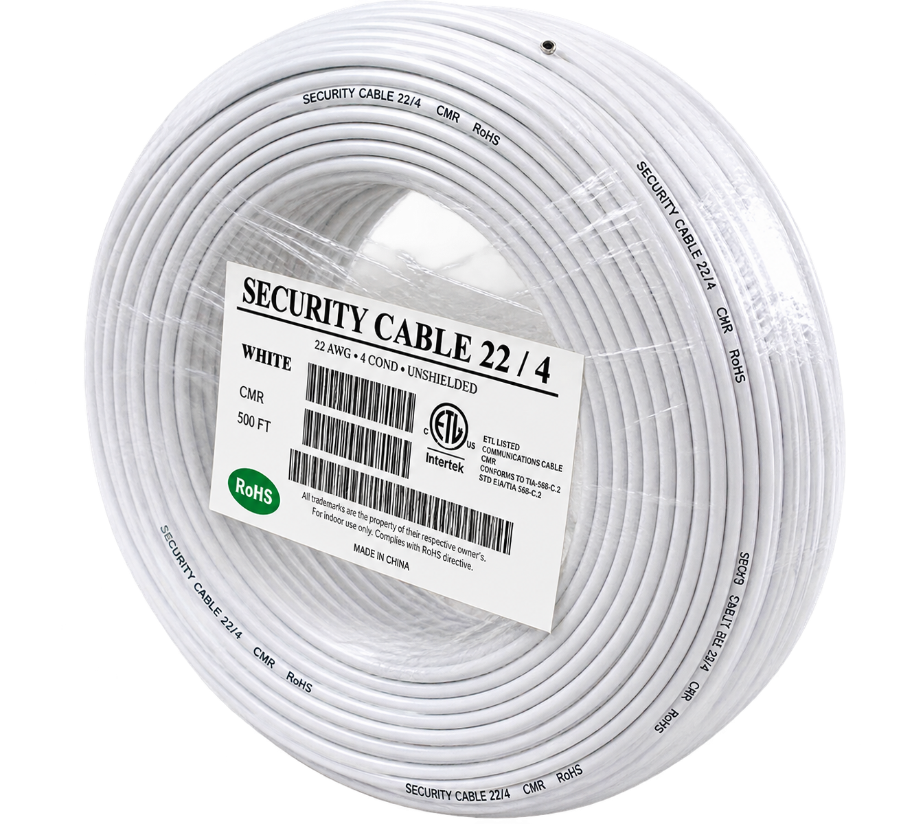 #22/4 Stranded Unshielded Riser (CMR) Security Cable - 500 ft Coilpak- White Main image