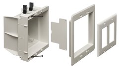 Arlington Industries double gang recessed electrical box in white with removable plates and internal compartment shown disas… Main image
