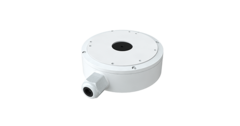 White DWC junction box for T9 turret cameras with side cable port and mounting hardware Main image
