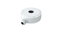 White DWC junction box for T9 turret cameras with side cable port and mounting hardware