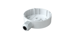 White plastic junction box mounting accessory for V9 vandal dome cameras with vari-focal lens support