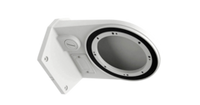 White wall mount bracket with black circular mounting ring for 20x UHDoC PTZ camera installation