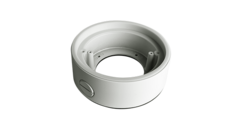 White vandal dome camera junction box with cable entry ports and mounting holes for IP camera installation