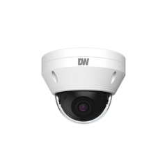 DW Security 4MP white vandal dome IP camera with dark lens and IR capabilities, fixed lens design