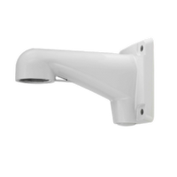 White wall-mounted bracket for PTZ camera with angled arm and mounting holes for secure installation