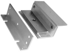 Z and L mounting brackets for 1200lb magnetic locks, gray metal hardware with mounting holes Main image