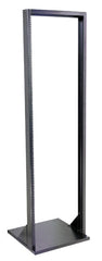 VMP 84-inch 2 post network equipment rack with black steel frame and base plate for server and networking hardware