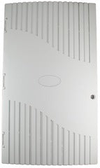 SCP 28 panel enclosure door with vertical ribbed design and cable management routing
