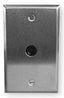 Stainless steel electrical outlet plate with covert camera lens opening for discreet surveillance installation