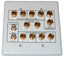 Vanco 6.2 surround sound 2-gang speaker wall plate with five gold-plated binding post connectors arranged in white faceplate