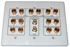 Vanco 7.2 surround sound 3-gang white speaker wall plate with six speaker terminals and audio connectors