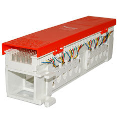 ICC pre-terminated 66 block with 12 RJ45 jacks and red cable management tray, 50-pair structured cabling component