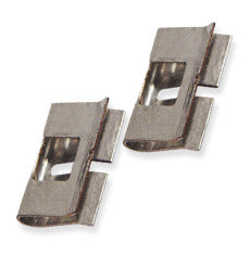 Two gray ICC 66 block bridging clips shown at different angles, displaying metal contact points and mounting slots Main image
