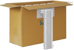Cardboard box containing ICC 50 Pair 66 Wiring Block 25-pack with white wiring block visible extending from box