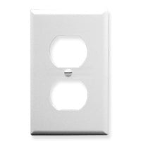 White single gang electrical faceplate with two duplex outlet openings for structured cabling installations