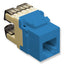 Blue RJ11 keystone jack with high density voice connectors and beige mounting bracket
