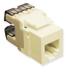 Ivory ICC high-density voice RJ11 keystone jack with black punch-down terminals for structured cabling