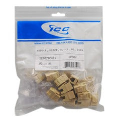 25-pack of ICC high density RJ-11 keystone jacks in ivory color for structured cabling applications Main image