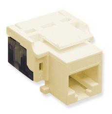 Almond ICC EZ Voice RJ11 modular keystone jack with black insert, designed for structured cabling installations