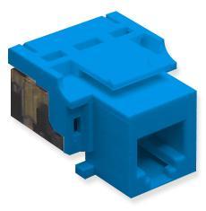 Blue ICC EZ Voice RJ11 modular keystone jack with brown connector insert for structured cabling installations