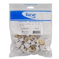 25-pack of ICC EZ RJ-11 keystone jacks in white, structured cabling network hardware