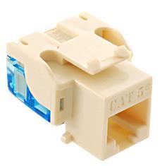 Almond Cat5e EZ modular keystone jack with tool-free termination design for structured cabling installations