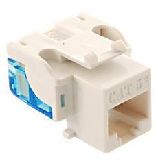 White Cat5e EZ modular keystone jack with tool-free punch-down design and snap-in connector housing