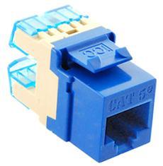Blue ICC Cat5e high-density modular keystone jack with punch-down terminals and cable management clips Main image