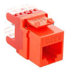Orange HD Cat 6 modular keystone jack connector for structured cabling installations