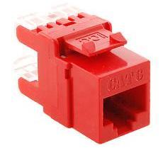 Red ICC HD Cat 6 modular keystone jack with punch-down terminals and cable management notches Main image
