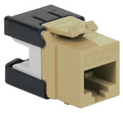 Ivory Cat 6A HD modular keystone jack with black strain relief boot and RJ45 port Main image