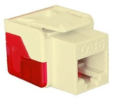 ICC Cat 6 EZ Modular Keystone Jack in almond with red insert, ready for network cabling installation Main image