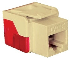 ICC Cat 6 EZ Modular Keystone Jack in ivory and red, featuring easy termination design for structured cabling installations