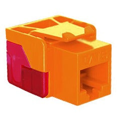 Orange ICC Cat 6 EZ Modular Keystone Jack with red strain relief boot for network cabling installations Main image