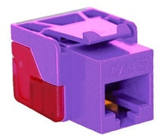 Purple ICC Cat 6 EZ modular keystone jack with red strain relief boot and gold-plated contacts for network cabling