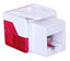 ICC Cat 6 EZ Modular Keystone Jack in white and red, featuring tool-free push-in installation design for structured cabling